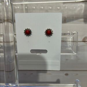 Elegant Red and Silver Stud Earrings
